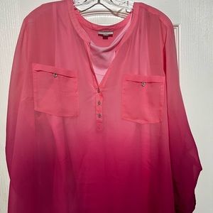 Roz & Ali Pink ombré womens blouse 3X